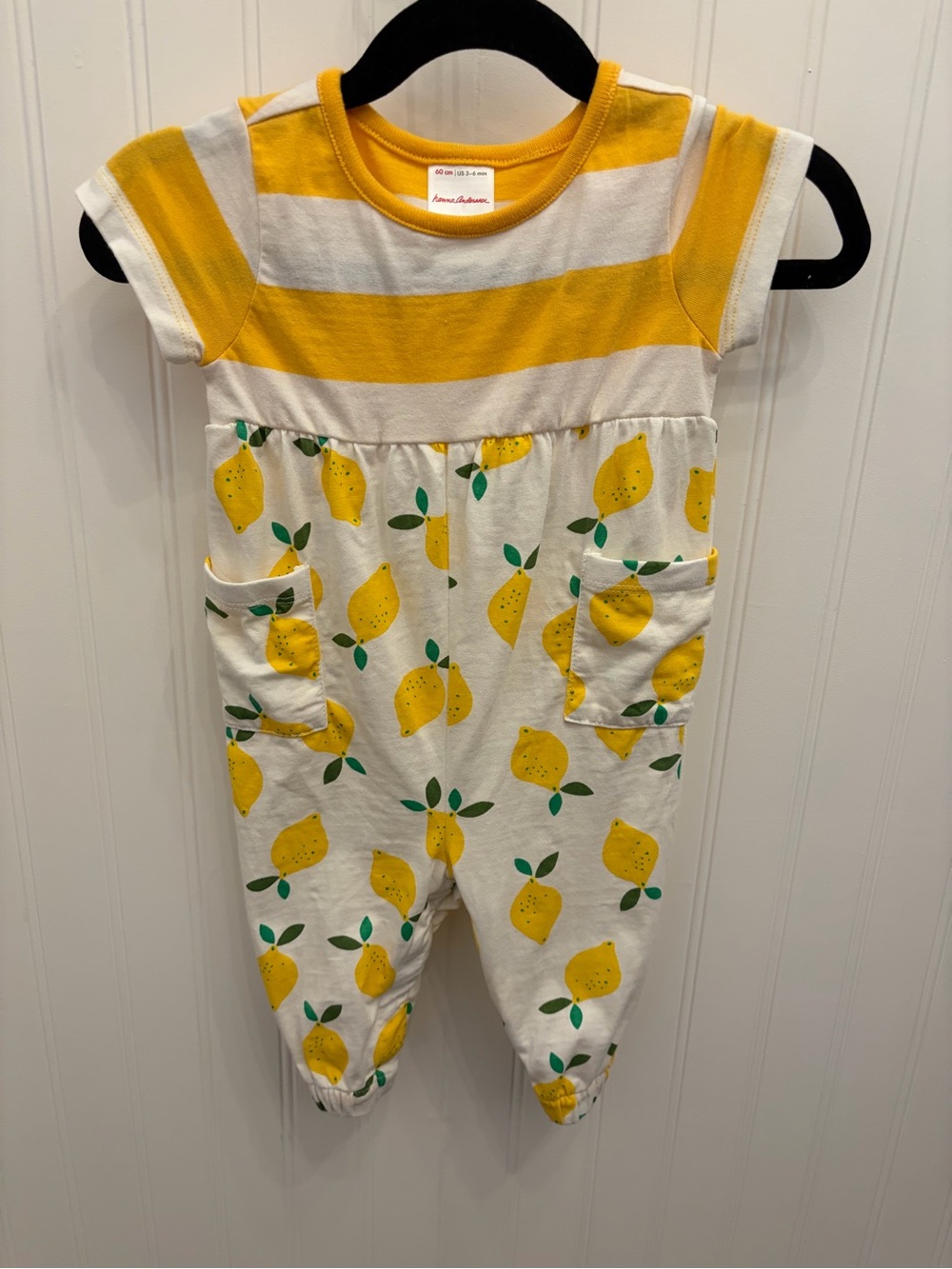 Hanna Andersson Yellow Lemon Stripe Baby Romper